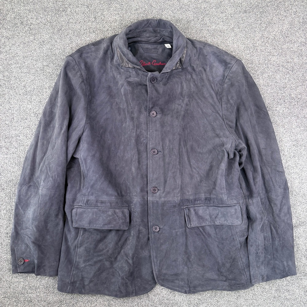 Robert Graham Goat Suede Leather Jacket Mens 46 XL Gray Blue Button Blazer Coat